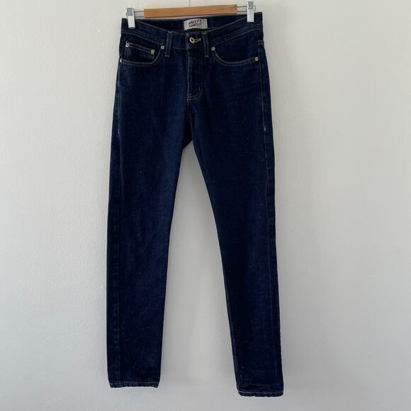 Naked Famous Jeans Size 28 Weird Guy Dry Indigo Raw Button Fly Speckled Button - Picture 1 of 13